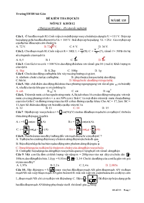 Đề kiểm tra học kì 1 môn lý khối 12 (thời gian 60 phút  40 câu trắc nghiệm)